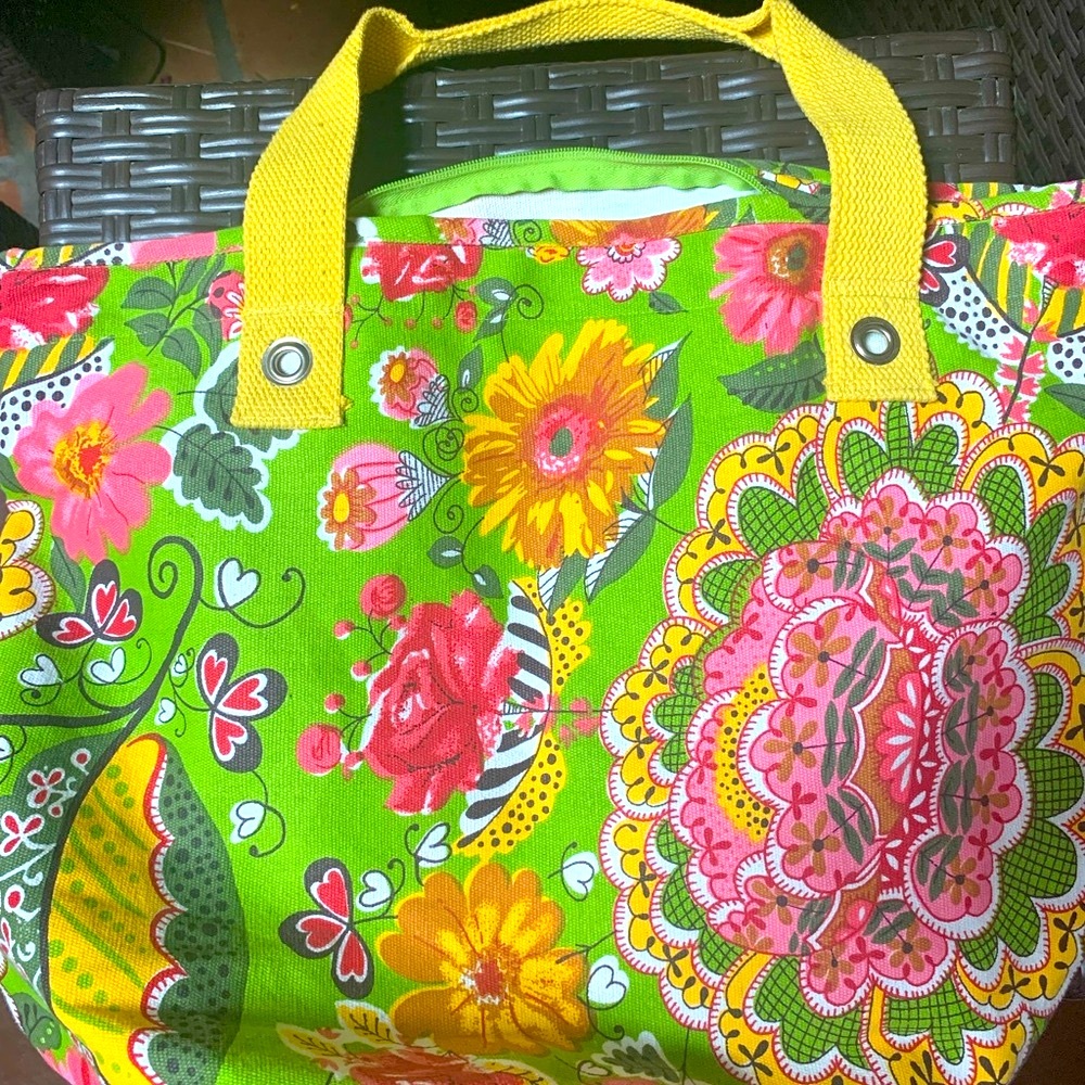 Floral Tote Bag with Yellow Handles, 18x14